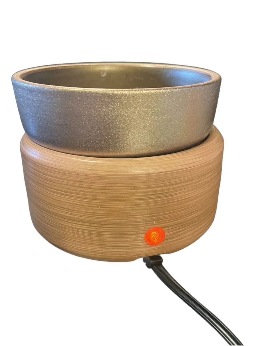 Sleek Contemporary 2 in 1 Flameless Candle Warmer Classic Pewter & Walnut Design